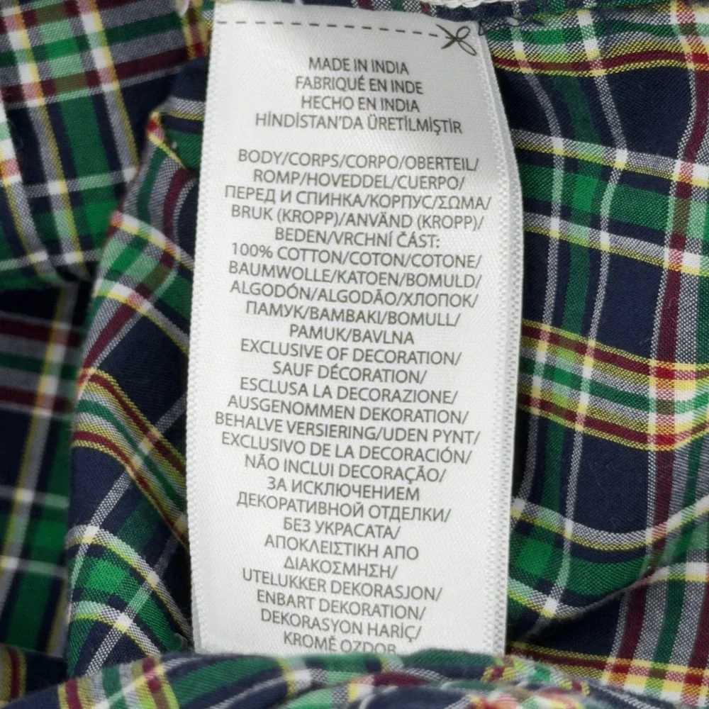Ralph Lauren Boys Green Navy Plaid Button Down Shirt Natural Stretch Large 14-16